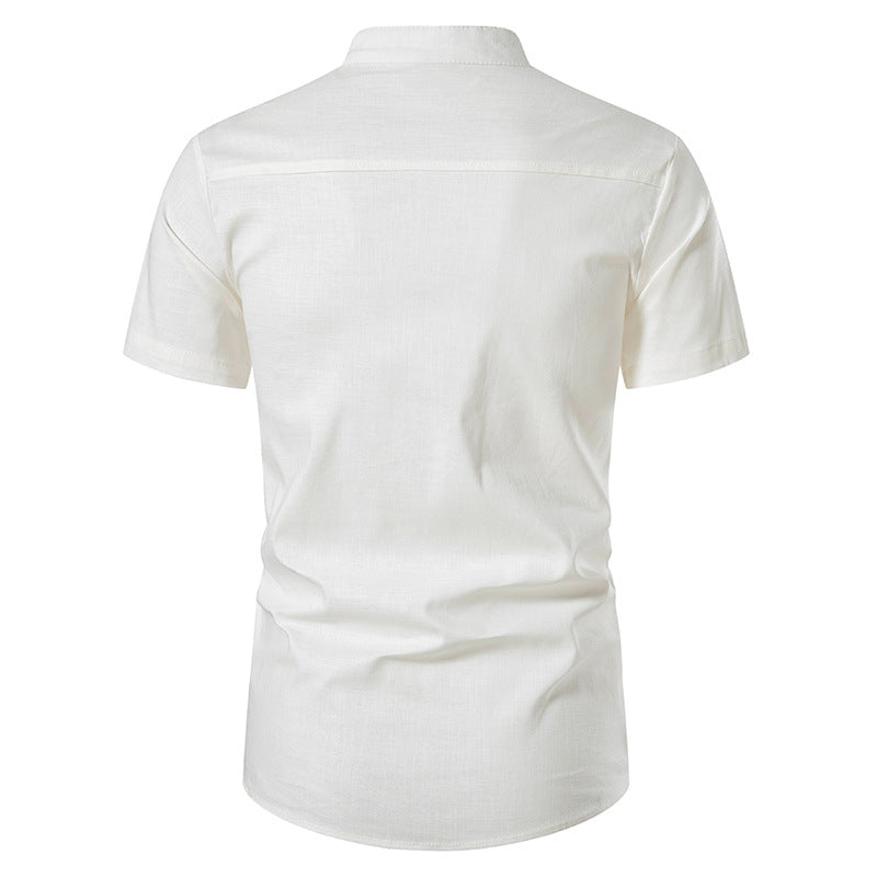 Men Turtleneck Buttons Short Sleeves T-Shirt