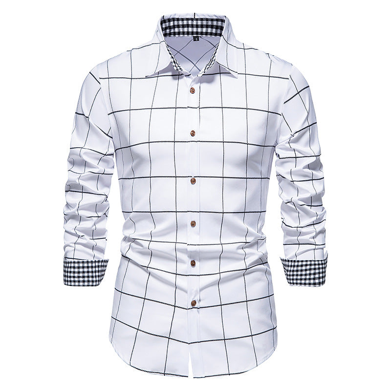 Men Turnover Collar Lattice Long Sleeves Shirt