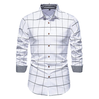 Men Turnover Collar Lattice Long Sleeves Shirt