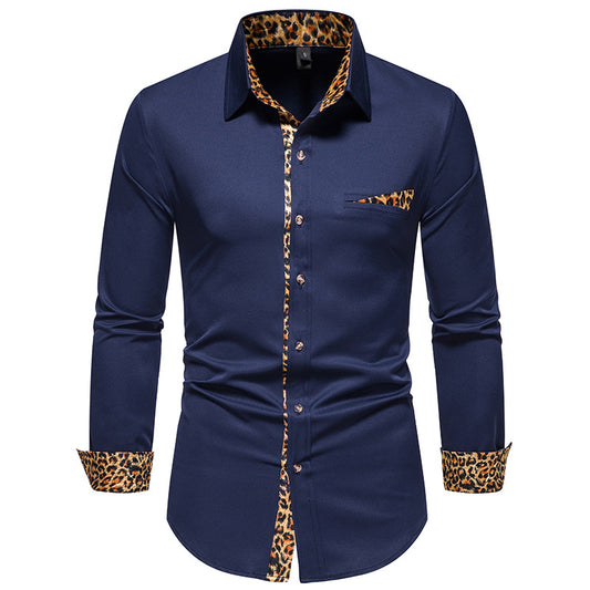 Men Turnover Collar Leopard Patterns Long Sleeves Shirt