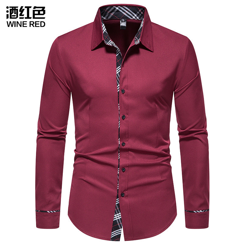 Men Turnover Collar Stripes Long Sleeves Shirt