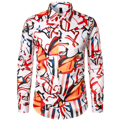 Men Turnover Collar Prints Long Sleeves Shirt