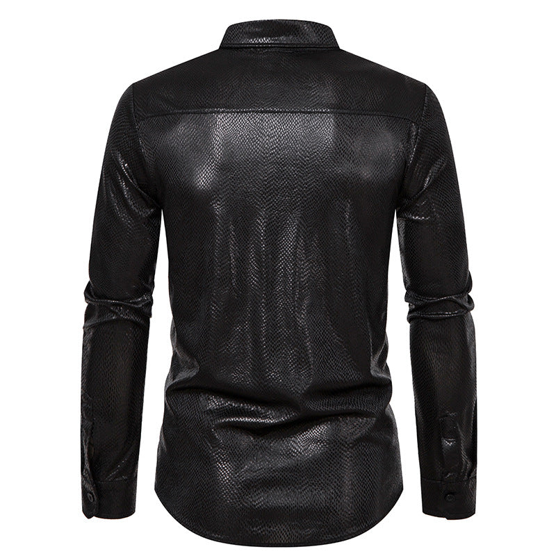 Men Snakes Patterns Glossy Turnover Collar Long Sleeves Shirt