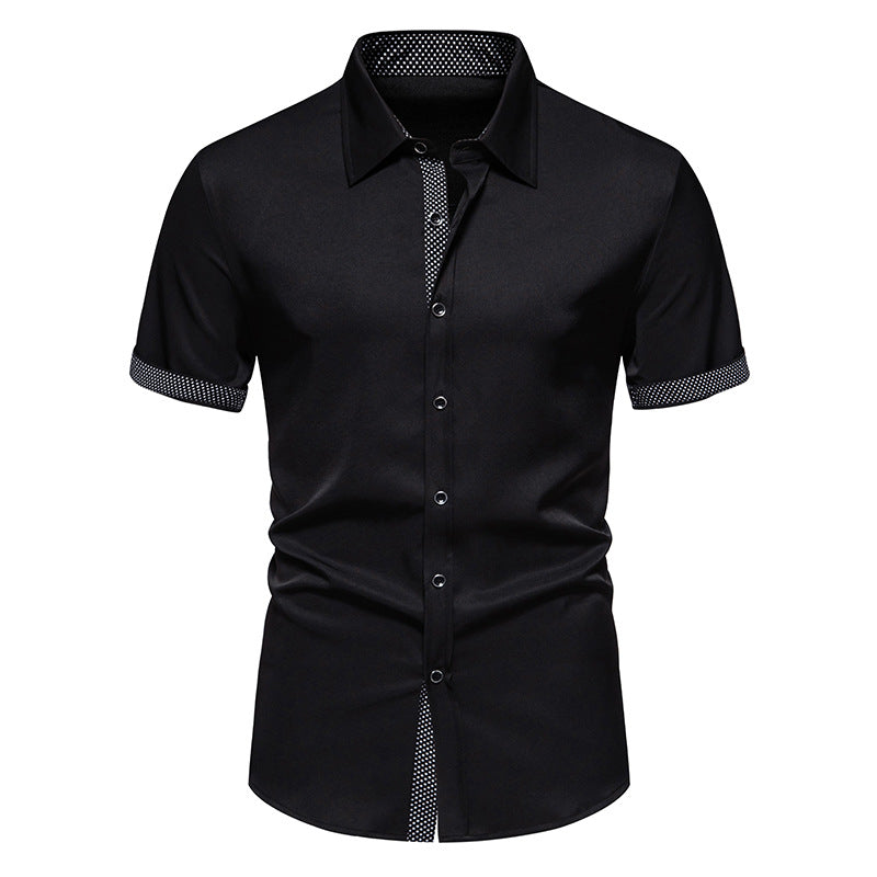 Men Turnover Collar Dots Short Sleeves Shirt