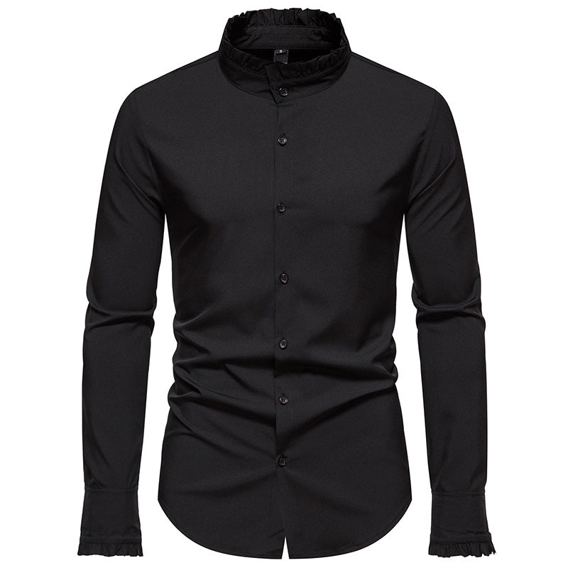 Men Turtleneck Bridal Wedding Shoes Long Sleeves Shirt