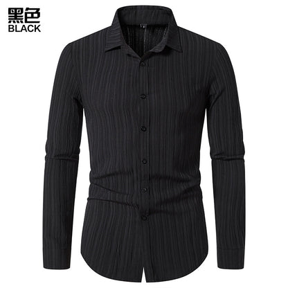 Men Turnover Collar Stripes Long Sleeves Shirt