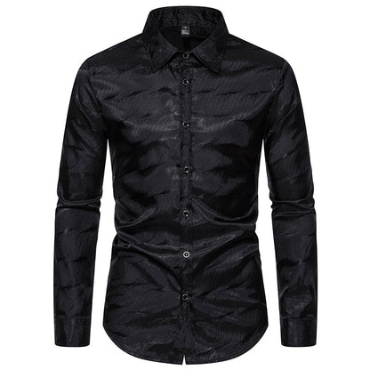 Men Turnover Collar Glossy Long Sleeves Shirt