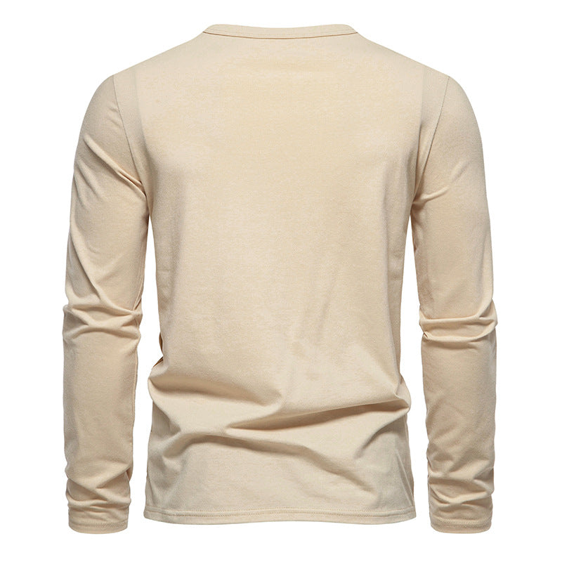 Men Crewneck Buttons Bicolor Long Sleeves T-Shirt