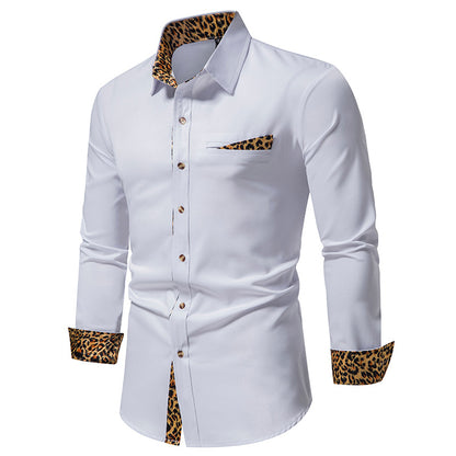 Men Turnover Collar Leopard Patterns Long Sleeves Shirt