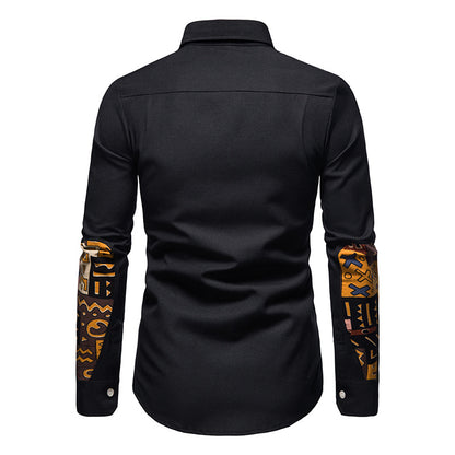 Men Turnover Collar Bicolor Long Sleeves Shirt