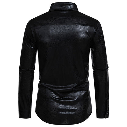 Men ʯ Patterns Glossy Turnover Collar Long Sleeves Shirt