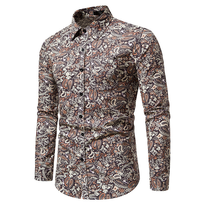 Men Turnover Collar Prints Long Sleeves Shirt