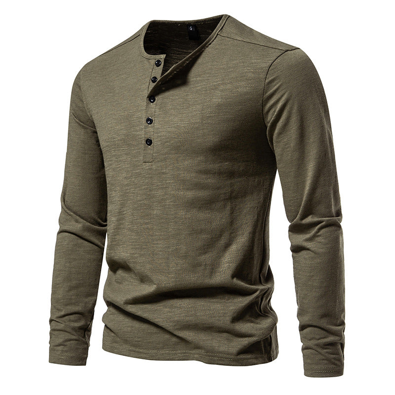 Men Crewneck Buttons Long Sleeves T-Shirt