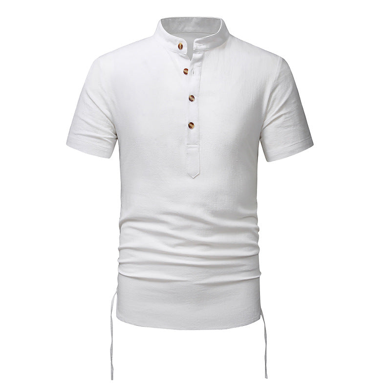 Men Turtleneck Buttons Short Sleeves T-Shirt