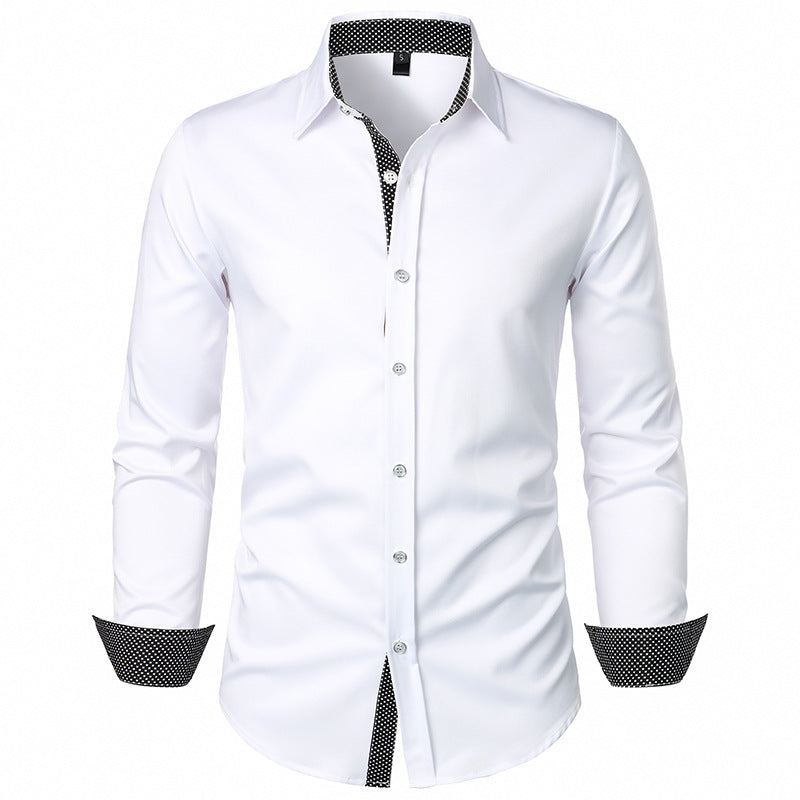 Men Turnover Collar Dots Long Sleeves Shirt