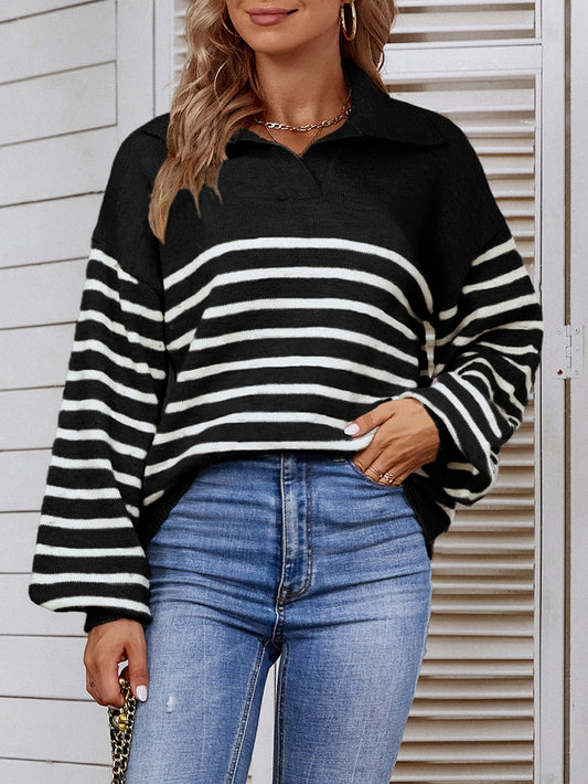 Women Sweaters Kniting Pullover Bicolor Stripes
