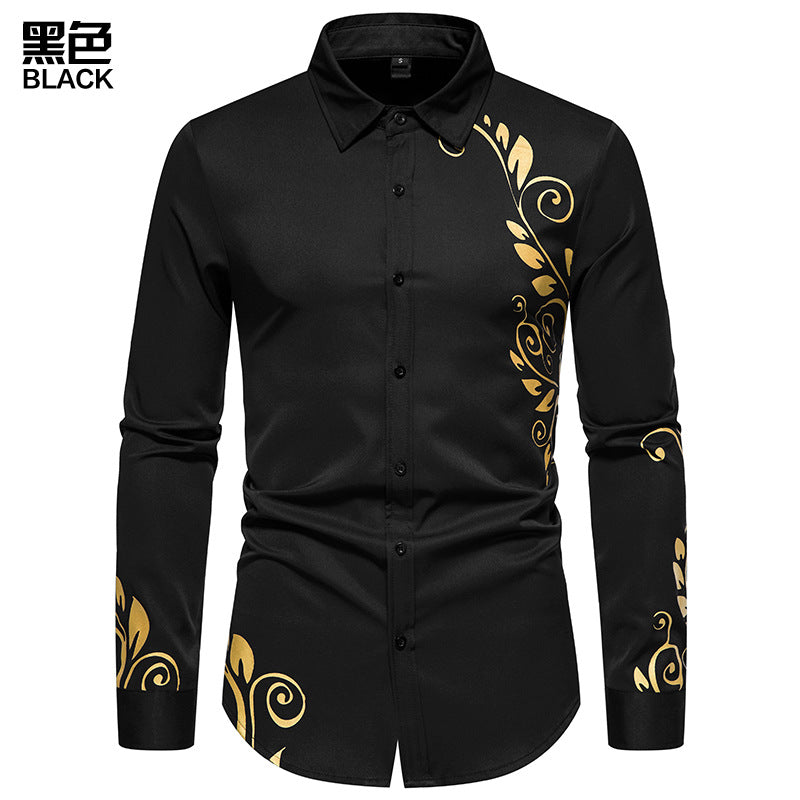 Men Floral Fabric Prints Turnover Collar Long Sleeves Shirt