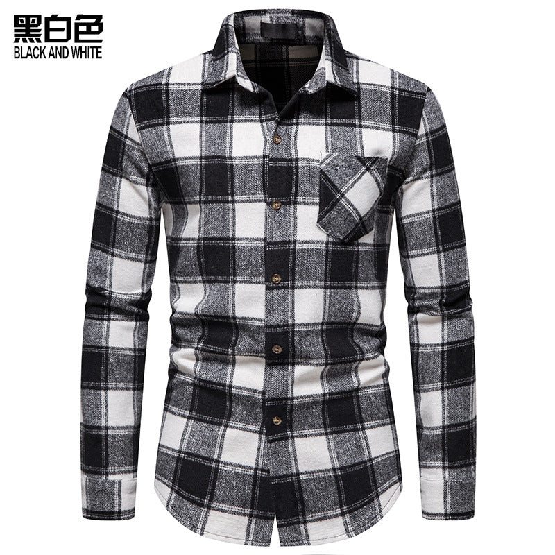 Men Turnover Collar Lattice Long Sleeves Shirt