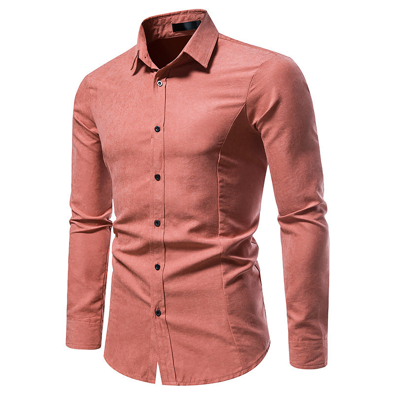 Men Turnover Collar Slim Long Sleeves Shirt