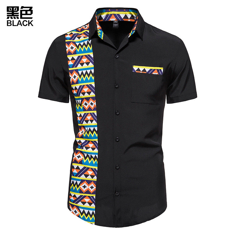 Men Turnover Geometric Short Sleeves Sandbeach Shirt