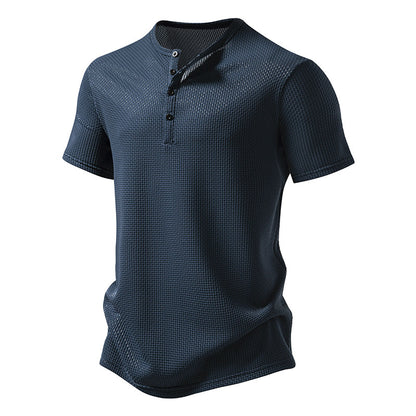 Men Crewneck Buttons Short Sleeves T-Shirt