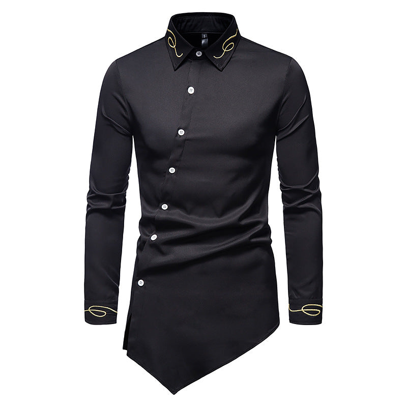 Men Turnover Collar Oriental Incline Long Sleeves Shirt