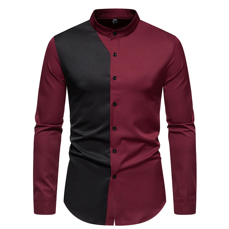 Men Turtleneck Patchwork Long Sleeves Shirt