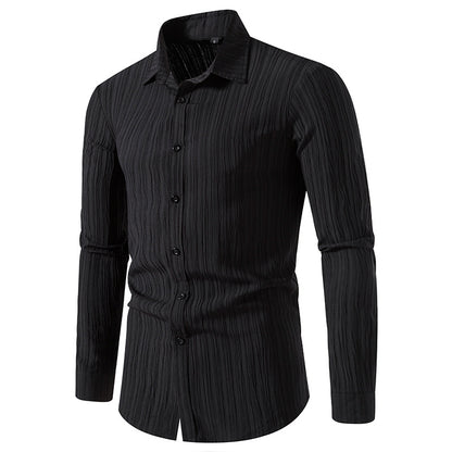 Men Turnover Collar Stripes Long Sleeves Shirt