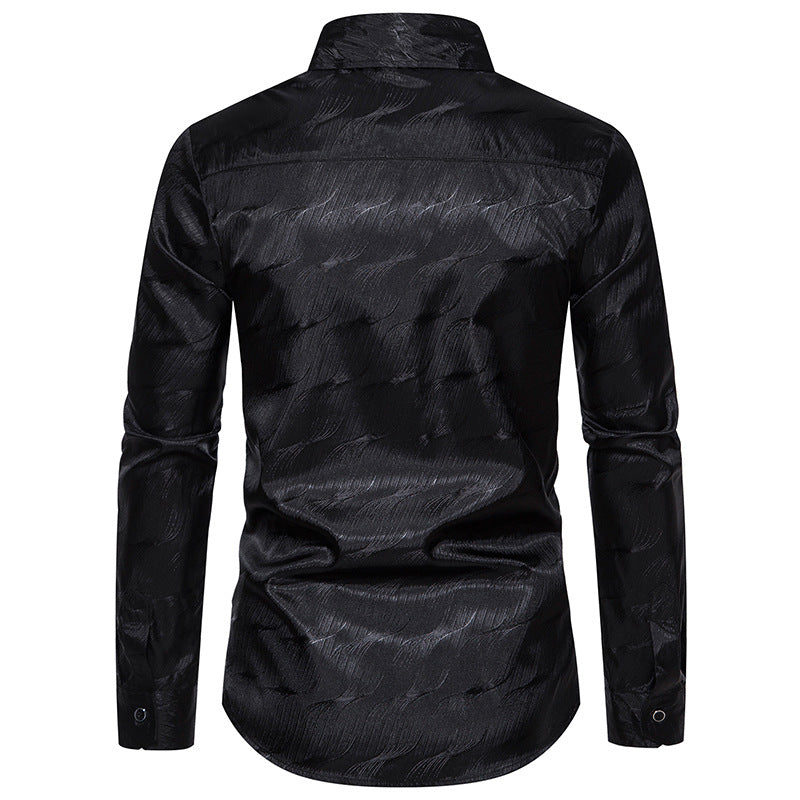 Men Turnover Collar Glossy Long Sleeves Shirt