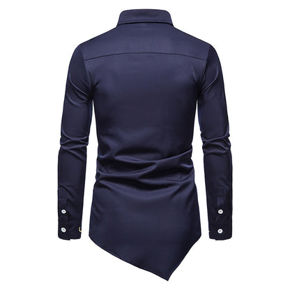 Men Turnover Collar Oriental Incline Long Sleeves Shirt