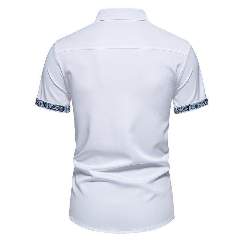 Men Colorful Patterns Turnover Collar Short Sleeves Shirt