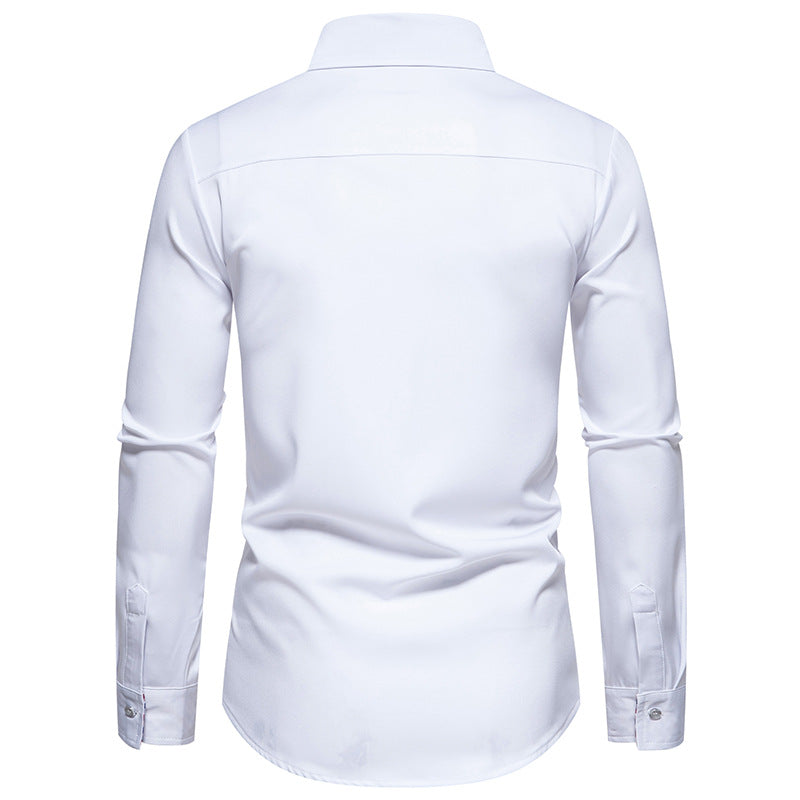 Men Turnover Collar Bicolor Lattice Long Sleeves Shirt