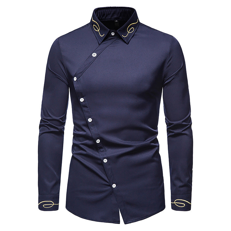 Men Turnover Collar Embroidery Long Sleeves Shirt