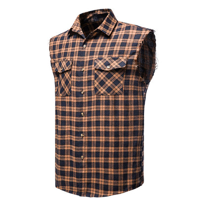 Men Turnover Collar Lattice Sleeveless Shirt