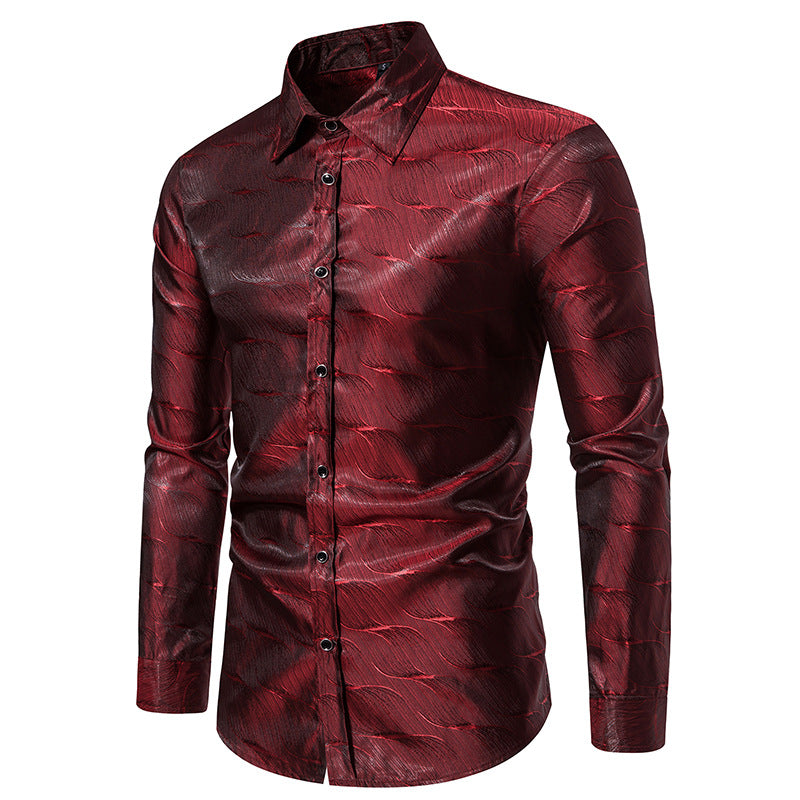 Men Turnover Collar Glossy Long Sleeves Shirt