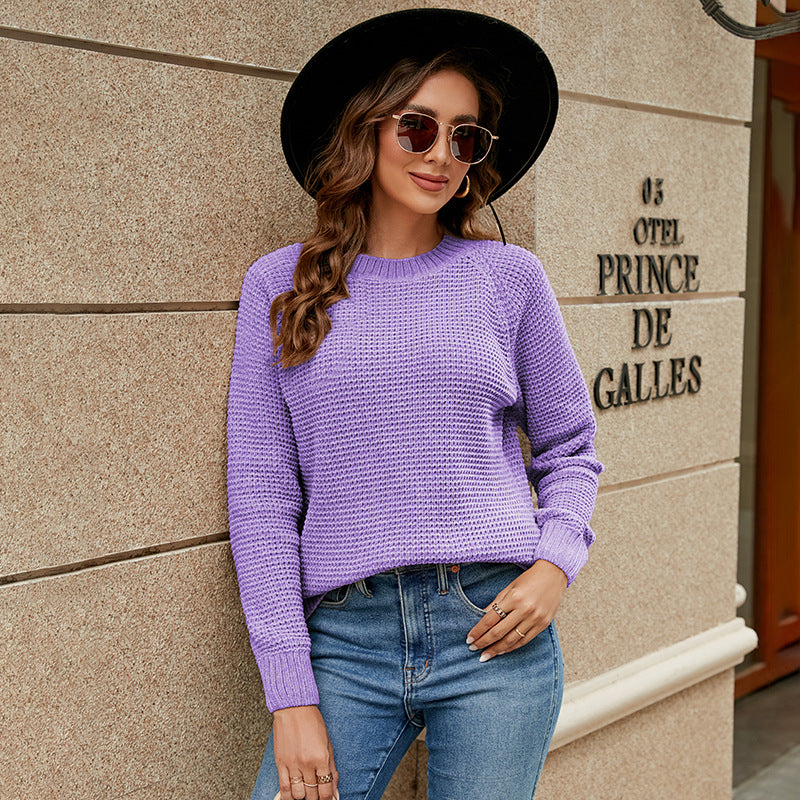 Women Sweaters Kniting Round Collar Pullover Plain