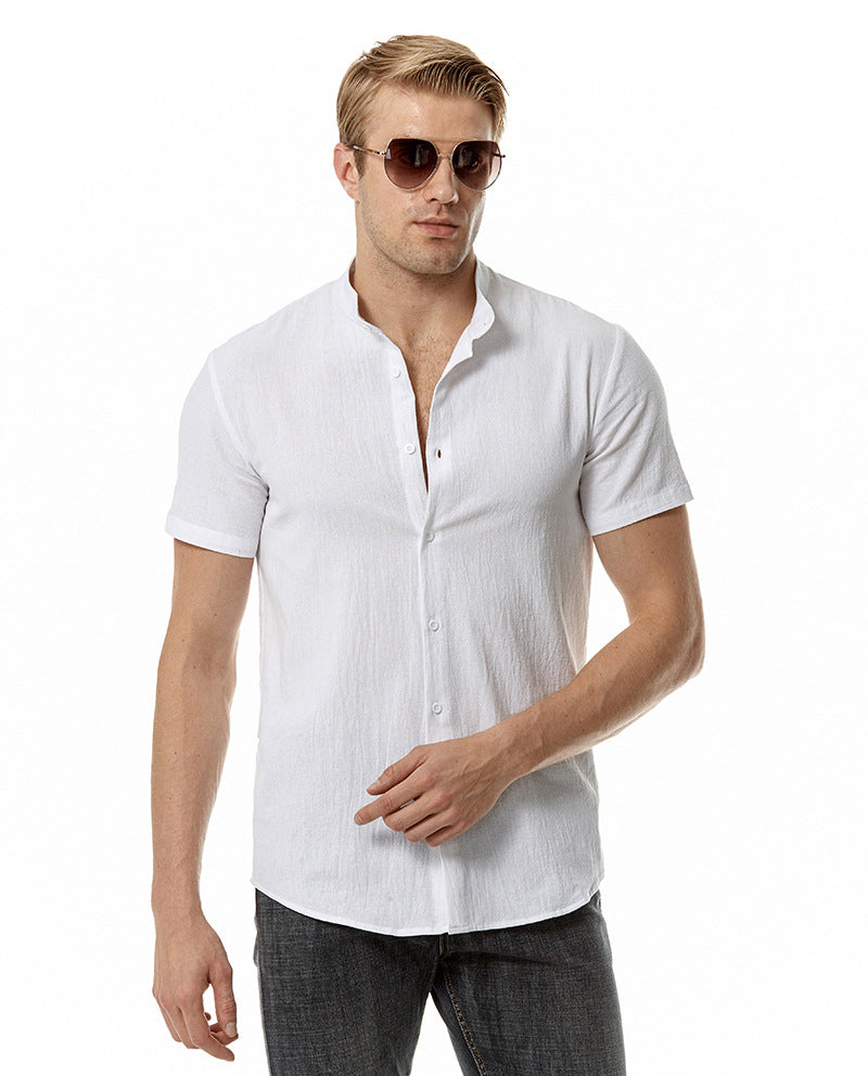 Men Turtleneck Short Sleeves Sandbeach Shirt