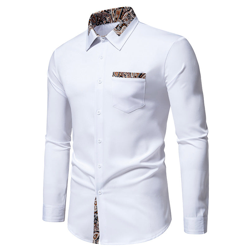 Men Turnover Collar Long Sleeves Shirt