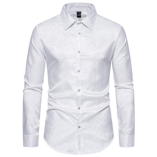 Men Turnover Collar Glossy Long Sleeves Shirt