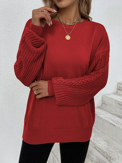 Women Sweaters Kniting Round Collar Pullover Plain Twist