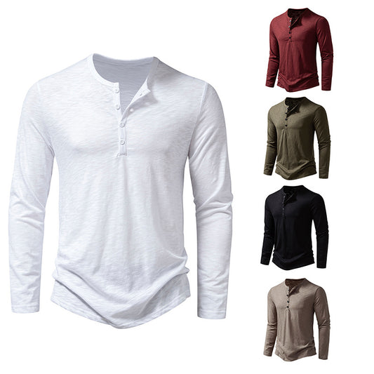 Men Crewneck Buttons Long Sleeves T-Shirt