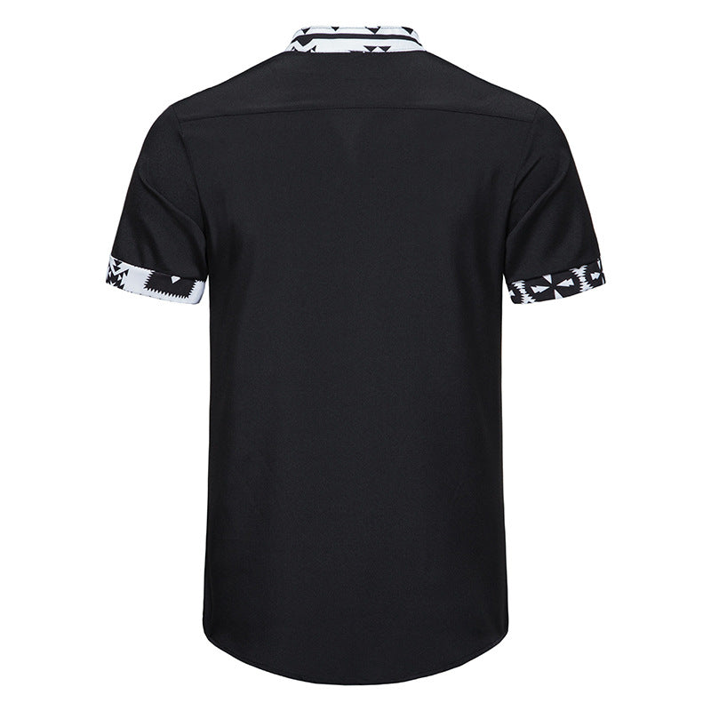 Men Turtleneck Buttons Short Sleeves T-Shirt