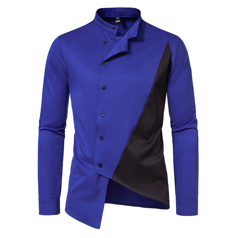 Men Bicolor Asymmetry Turtleneck Long Sleeves Shirt