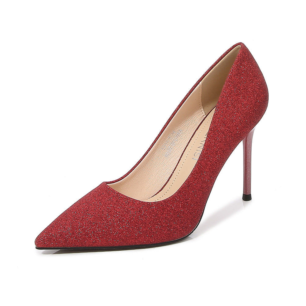 Women's Sequins Pointed Toe Shallow Stiletto Heel Pumps