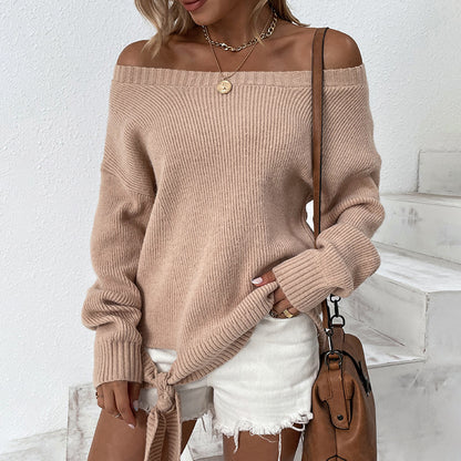 Women Sweaters Kniting Pullover Plain Open Shoulders Long Sleeve