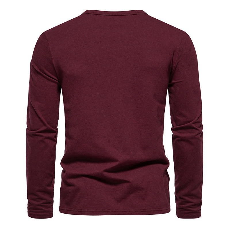 Men Crewneck Buttons Bicolor Long Sleeves T-Shirt