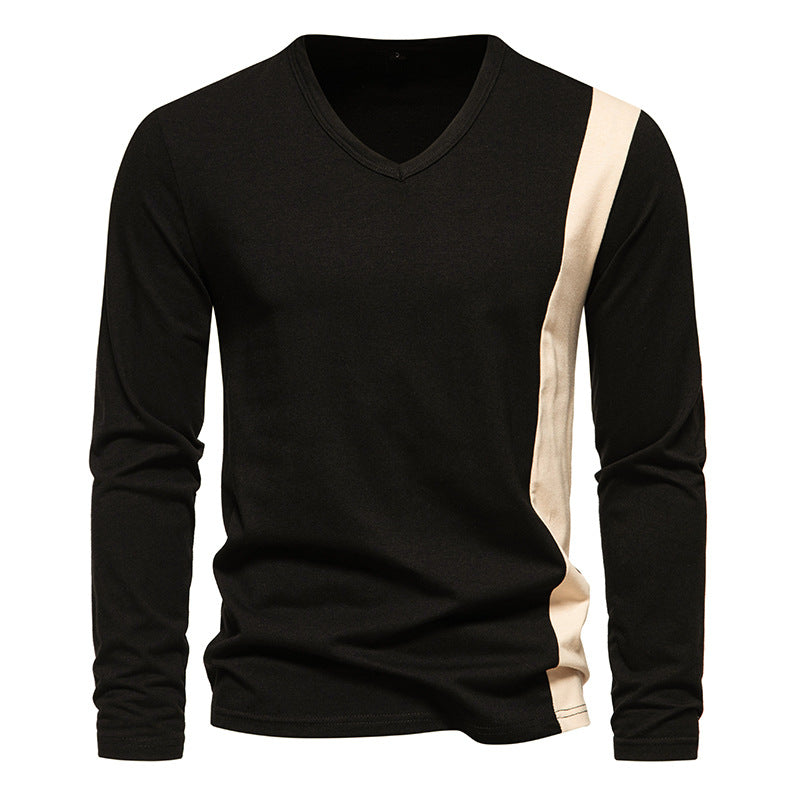 Men V-Neck Bicolor Long Sleeves T-Shirt