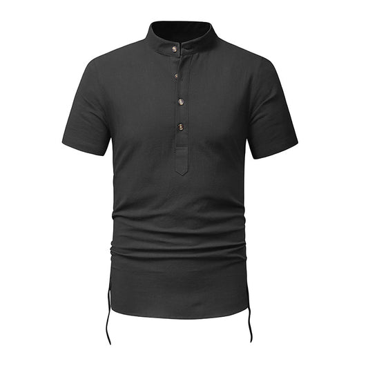 Men Turtleneck Buttons Short Sleeves T-Shirt