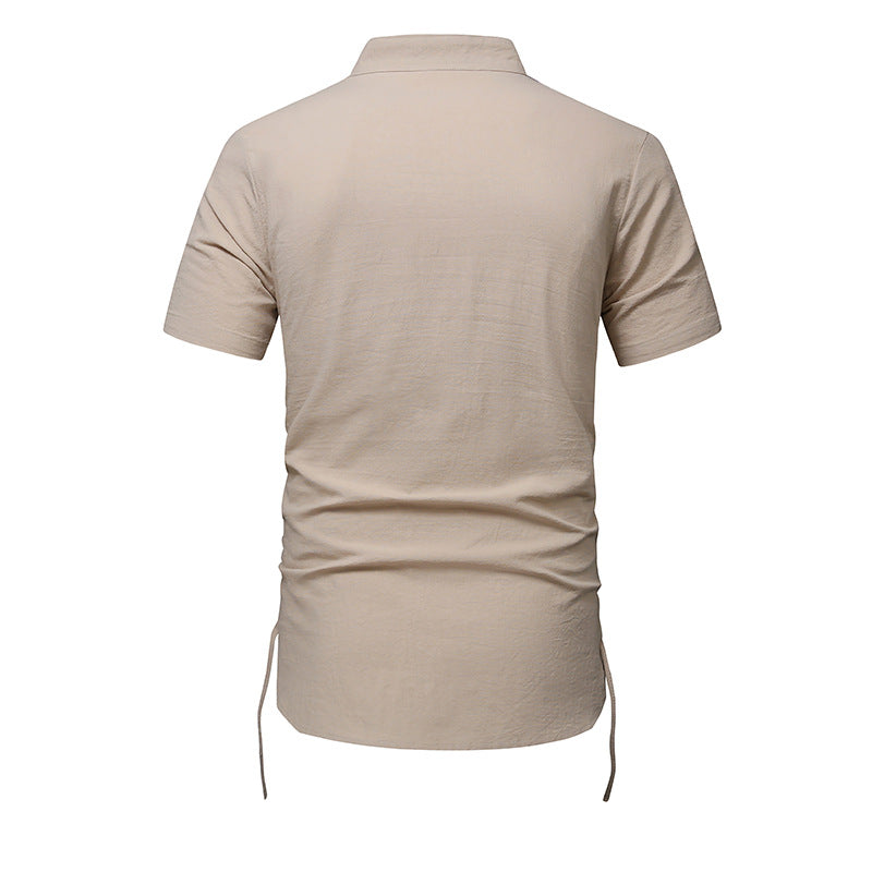 Men Turtleneck Buttons Short Sleeves T-Shirt