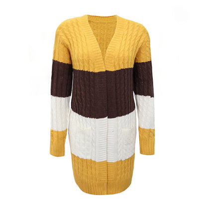 Women's Cardigans Kniting Bicolor Stripes Twist